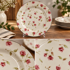 Devnow Floret Salad Plate | Elegant Floral Ceramic Plate with Gold Rim | Premium Tableware