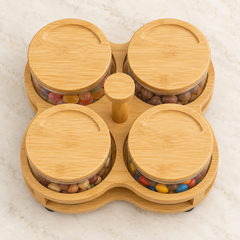ShineMax Revo Round Candy Jar Set of 4 with Wooden Tray