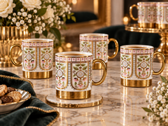 Vigneto V Golden Mugs 6 Pcs 222 | Premium Floral Coffee Mug Set