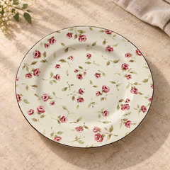 Devnow Floret Dinner Plate | Elegant Floral White Plate with Gold Rim | Premium Tableware