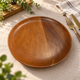 Furniv Wooden Plate 10 Inch | Stylish Wooden Serving Plate