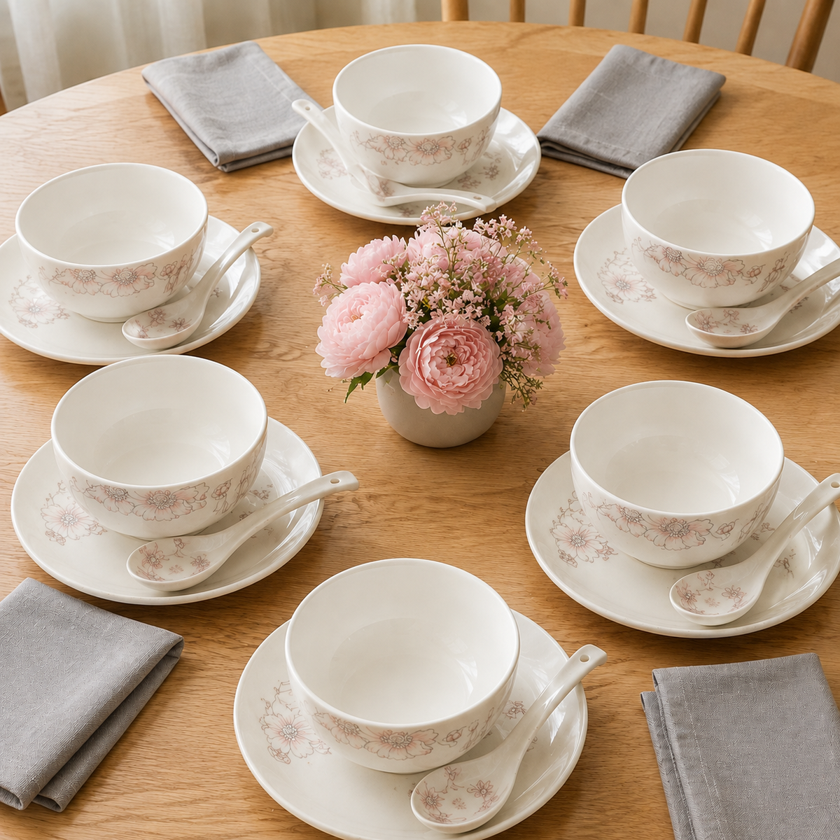 Lemon Tree LT Turin Soup Set 18 Pcs | Elegant Floral Soup & Serving Set