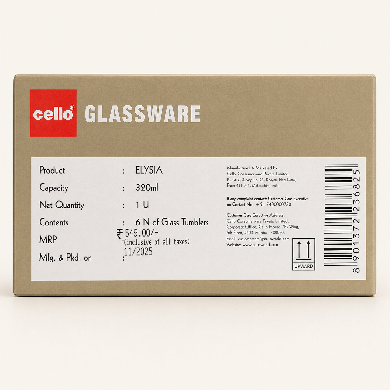 Cello Elysia 320ml 6 Drinking Glass – Premium Glass Tumbler