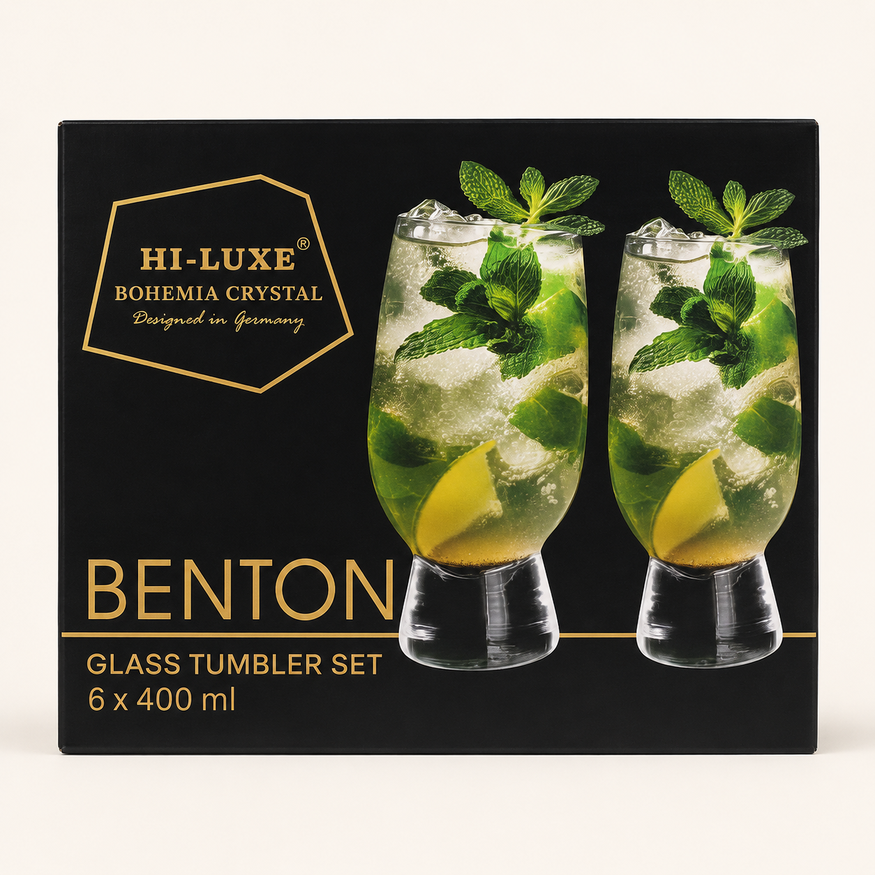 Hi Luxe Benton 6 Glasses | Premium Bohemia Crystal Drinking Glass | Elegant Beverage Glass