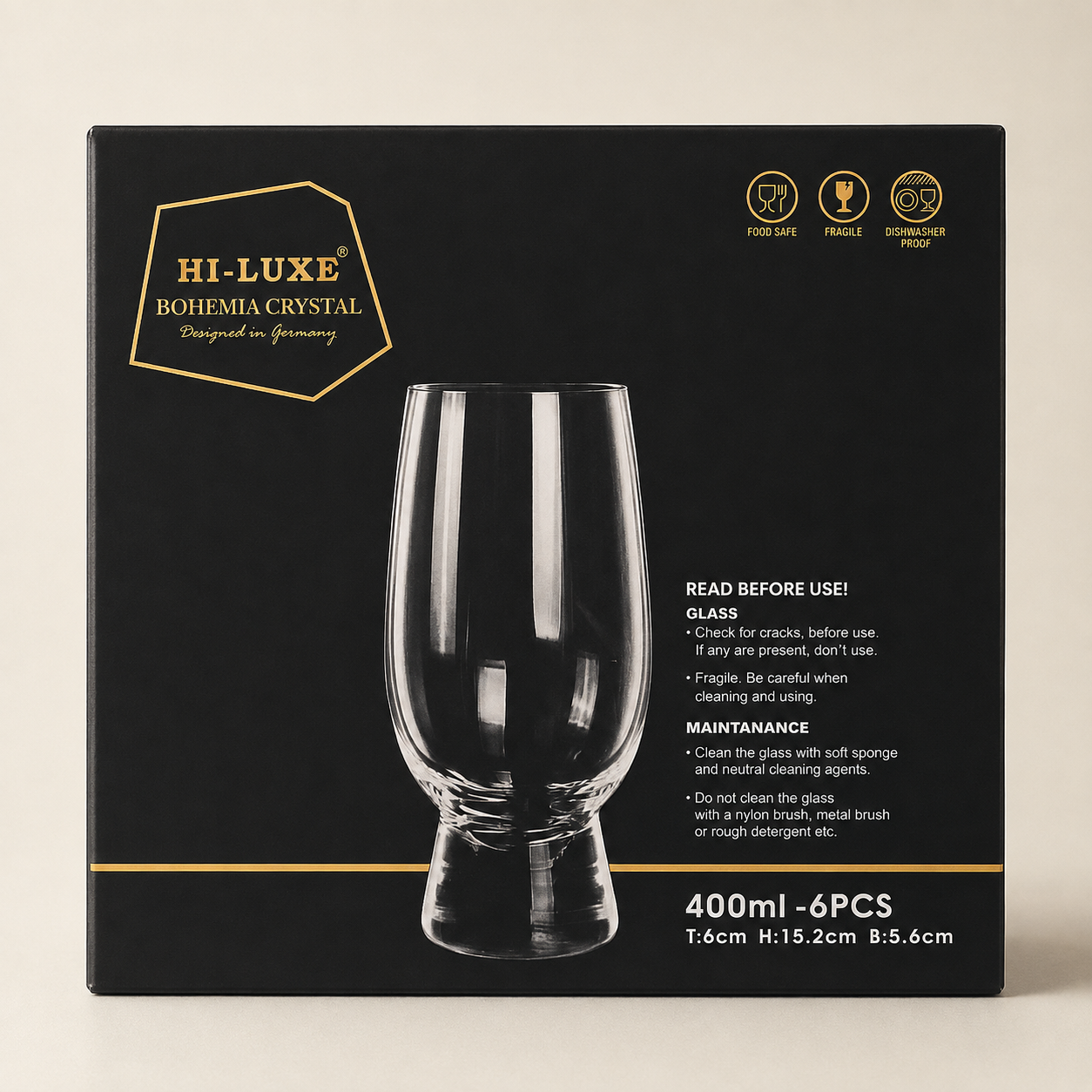 Hi Luxe Benton 6 Glasses | Premium Bohemia Crystal Drinking Glass | Elegant Beverage Glass