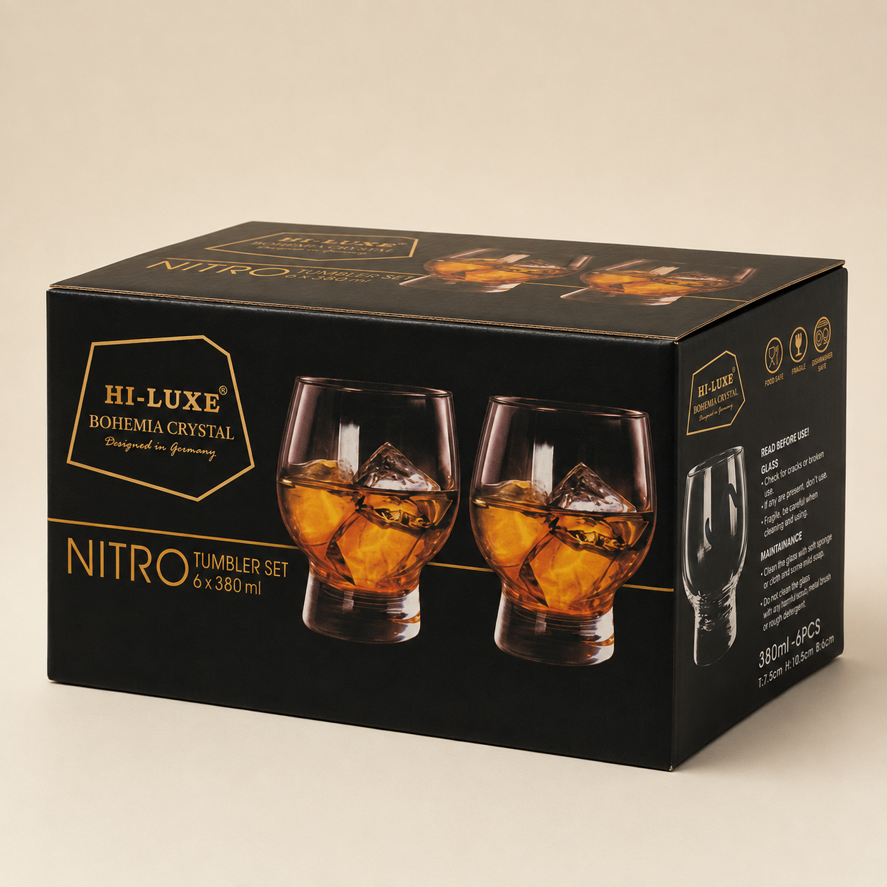 Hi Luxe Nitro Glass | Premium Drinking Glass | Elegant Beverage Glass for Home & Dining