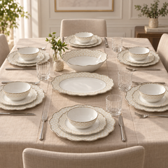 Hi Luxe 37-Piece Premium Golden Dinner Set | Elegant Cream and Golden Tableware Set