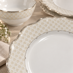 Hi Luxe 37-Piece Premium Golden Dinner Set | Elegant Cream and Golden Tableware Set