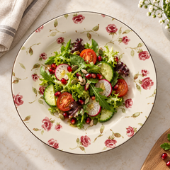 Devnow Floret Salad Plate | Elegant Floral Ceramic Plate with Gold Rim | Premium Tableware