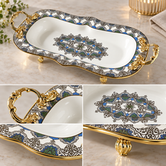 Lemon Tree LT Platter G Rect | Premium Rectangular Serving Platter with Ornate Gold Handles