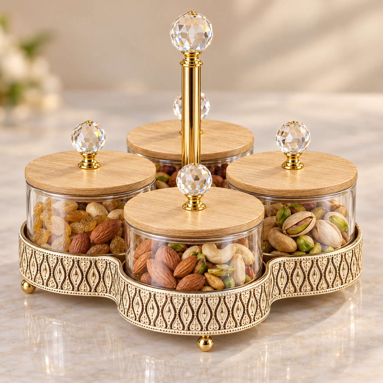 ShineMax Golden Candy Set 4 Jar | Premium Decorative Storage & Serveware Set