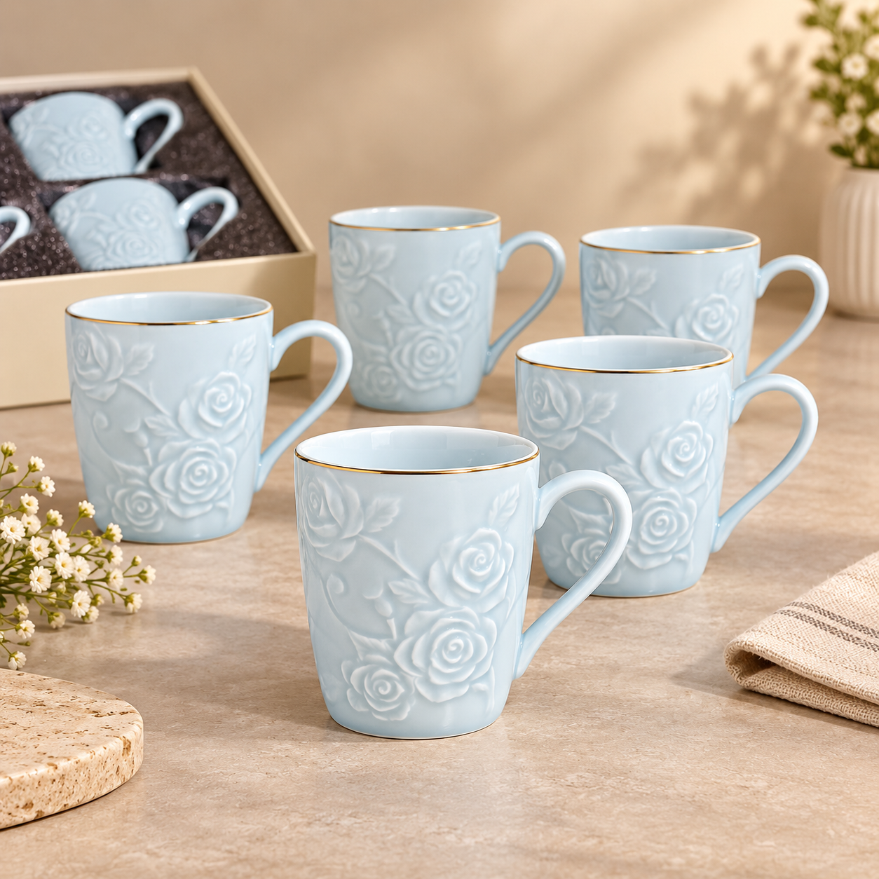Vigneto V Grey 6 Pcs Mugs | Elegant Grey Coffee & Tea Mug Set