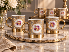 Vigneto V Golden Mugs 6 Pcs 215 | Premium Floral Coffee Mug Set