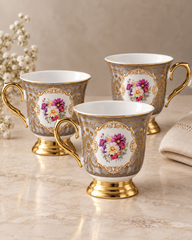 Vigneto V Golden Tea Cups 6 Pcs 215 | Premium Floral Tea Cup Set