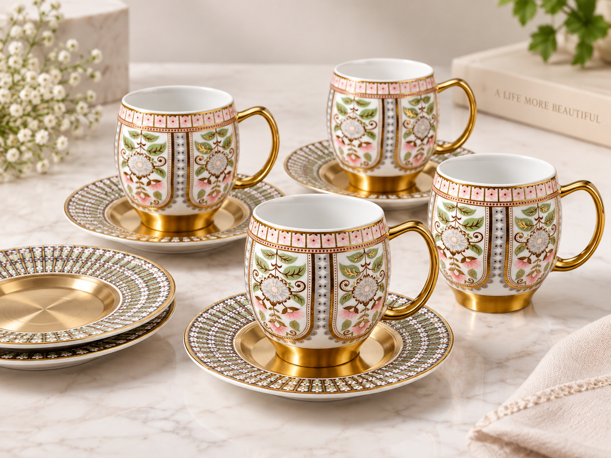 Vigneto V Golden Cup & Saucer 222 | Premium Floral Tea Cup Set