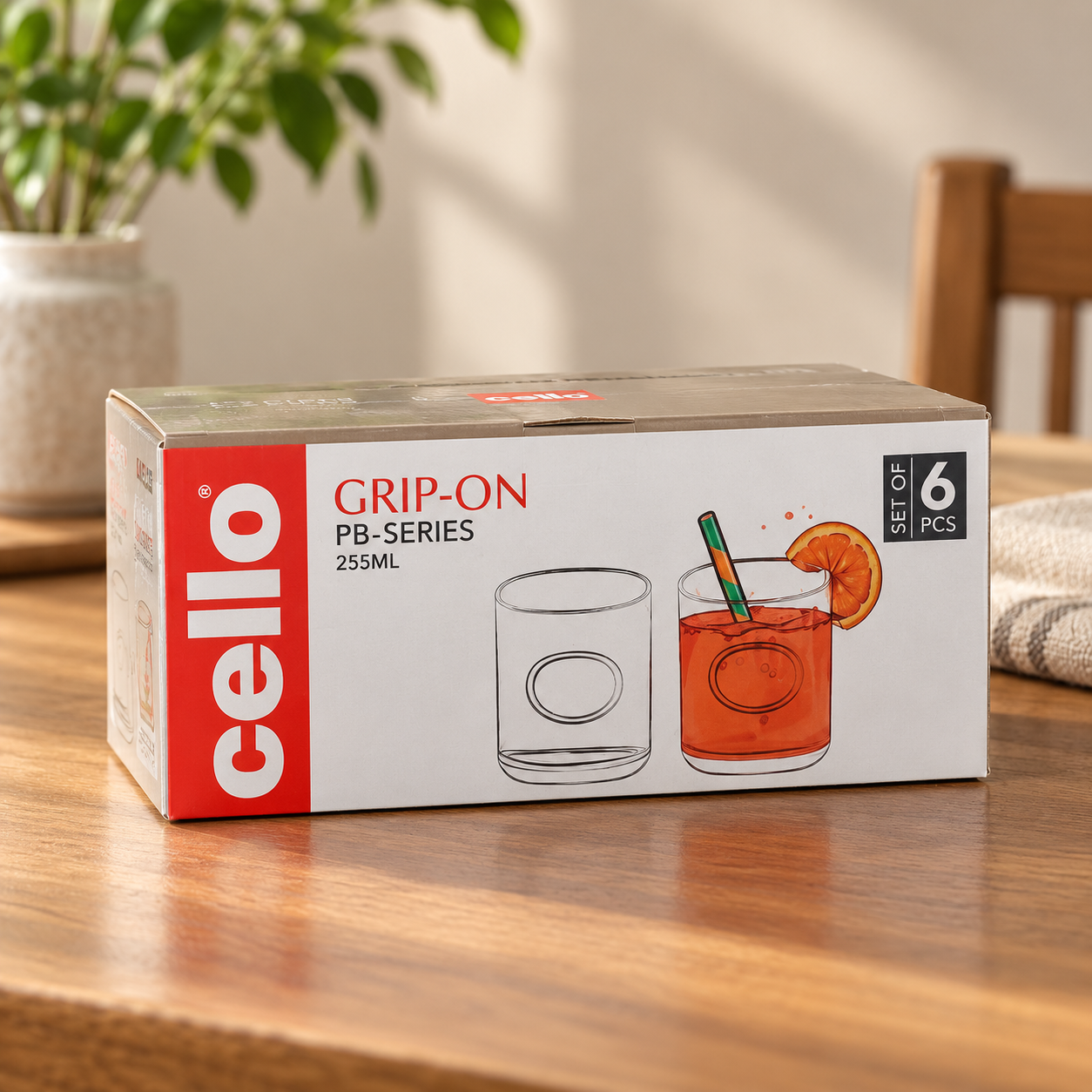 Cello Grip-On 255 ml Glass | Elegant Drinking Glass