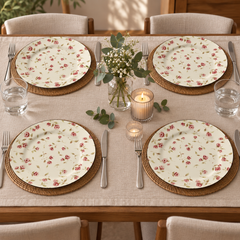 Devnow Floret Dinner Plate | Elegant Floral White Plate with Gold Rim | Premium Tableware