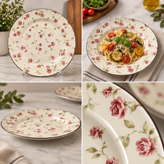 Devnow Floret Dinner Plate | Elegant Floral White Plate with Gold Rim | Premium Tableware