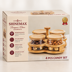 ShineMax Revo Round Candy Jar Set of 4 with Wooden Tray
