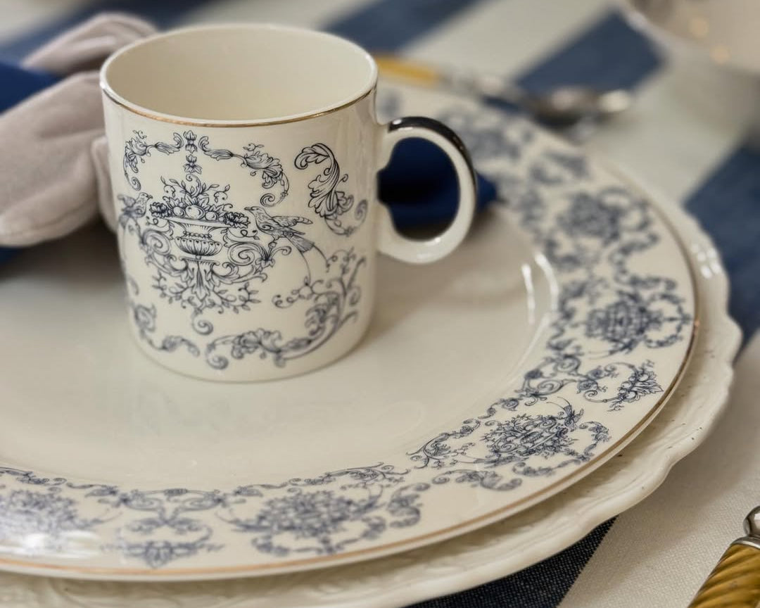 Devnow Elegant Classic Blue & White Floral Ceramic Tea Coffee Mug Set of 5 | Premium Cups & Mugs