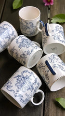 Devnow Elegant Classic Blue & White Floral Ceramic Tea Coffee Mug Set of 5 | Premium Cups & Mugs
