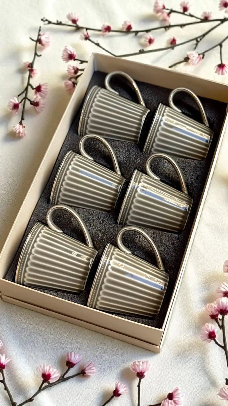 Vigneto Premium Ribbed 6 Cup Set | Elegant Fluted Tea & Coffee Cups