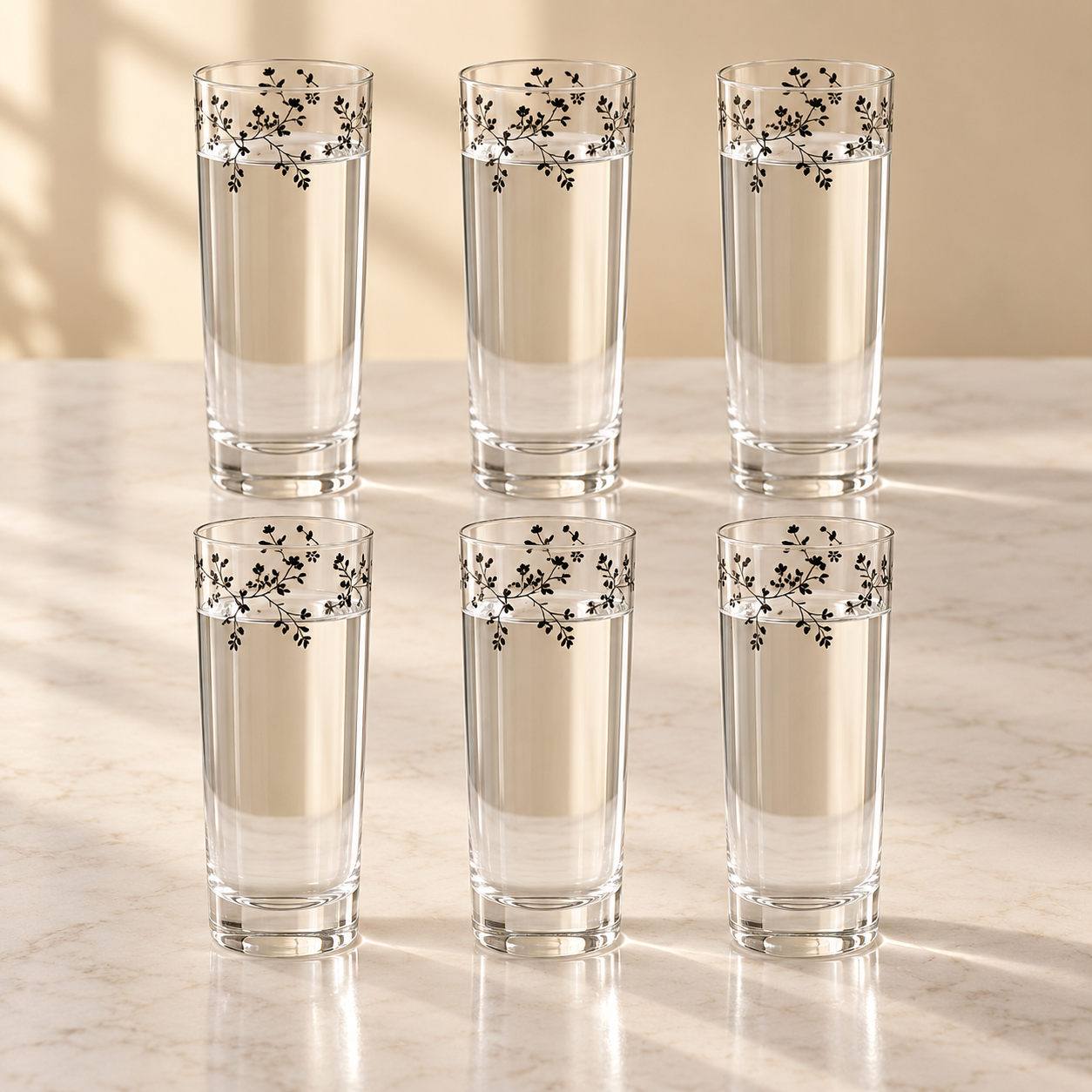 Devnow Mixology Palermo Premium Drinking 6 Glasses | Elegant Floral Glass for Water, Juice & Mocktails
